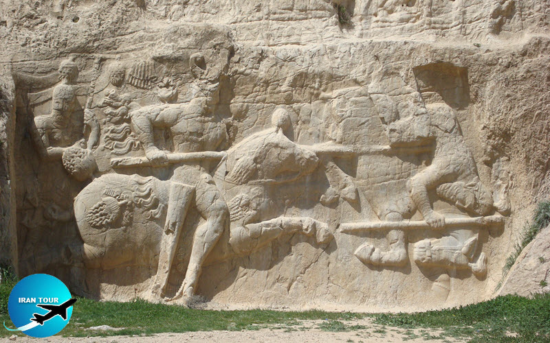Battle scene of Hormoz II and relief of Azar-Narses